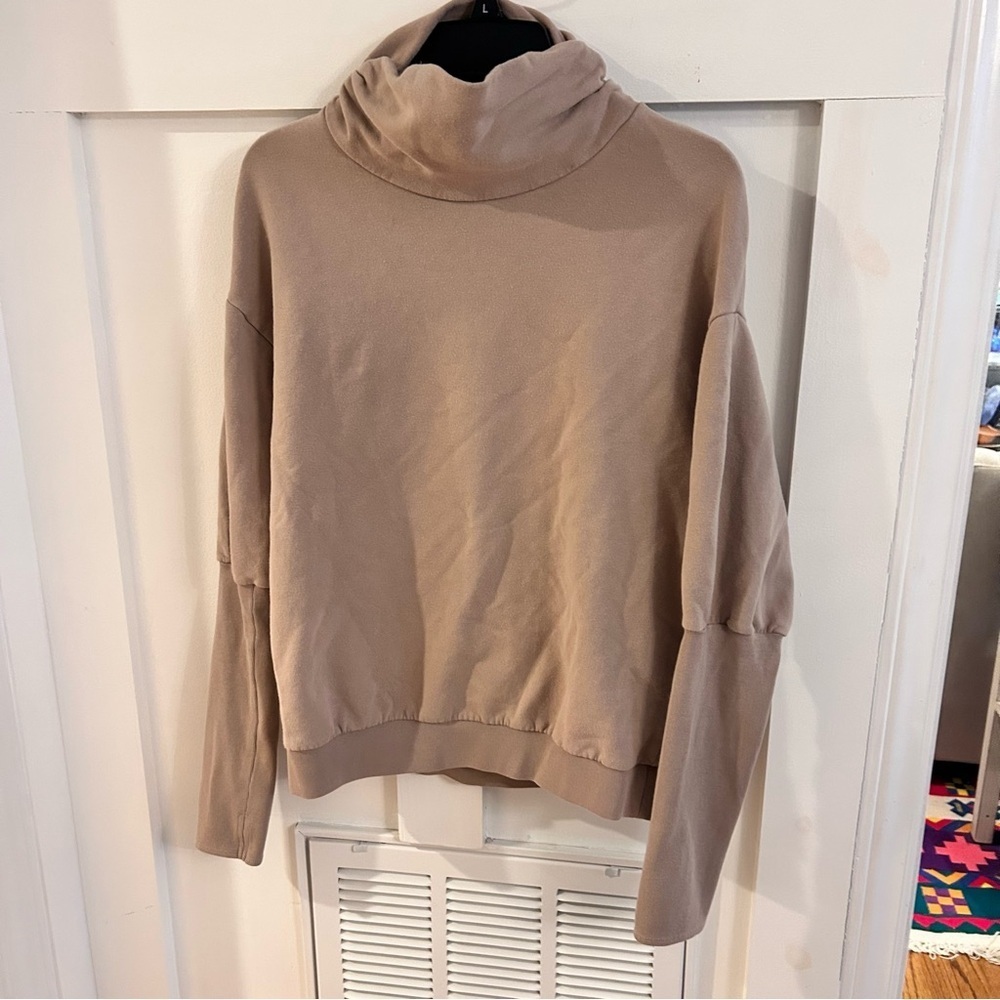 Cuyana Soft Beige mock neck ruched Neck Sweater sweatshirt cotton elastane